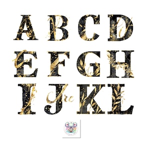 Goldene Akzente - Schwarz und Gold Buchstaben Alphabet Clipart - 26 stilvolle PNGs, 300 dpi für exklusives Dekor