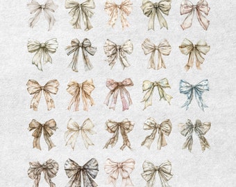 Watercolor Neutral Bow Clipart Set: Coquette Style (Digital Download)