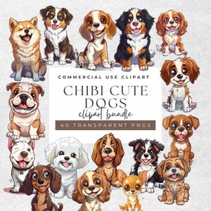 Mega pacote de clipart de cachorros fofos e adoráveis em Chibi - 40 PNGs transparentes