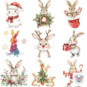 Weihnachten Kaninchen Clipart PNG: 36 festliche Häschen Illustrationen für DIY Bastelarbeiten, Einladungen & Urlaub Dekor