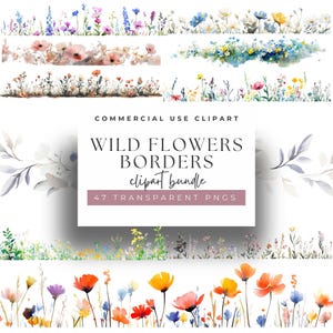 Watercolor Wildflower Border Clipart: Floral Frame PNG (Digital Download)