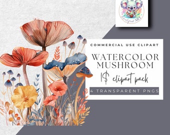 Imágenes Prediseñadas de setas de acuarela: Conjunto PNG de bosque encantado - Descarga instantánea