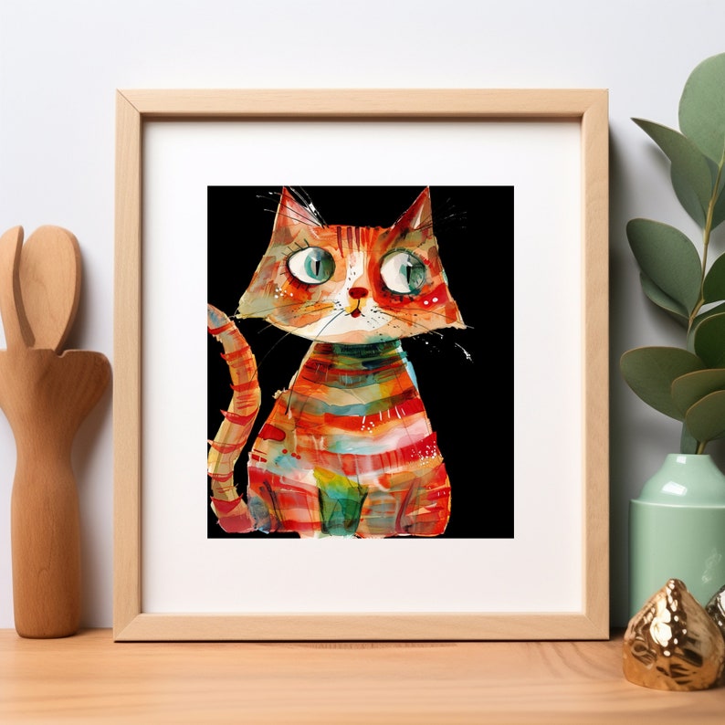A cat with blue eyes - a cat sitting on a black background - a cat with a striped tail - a cat with rainbow colors, art blue mammal