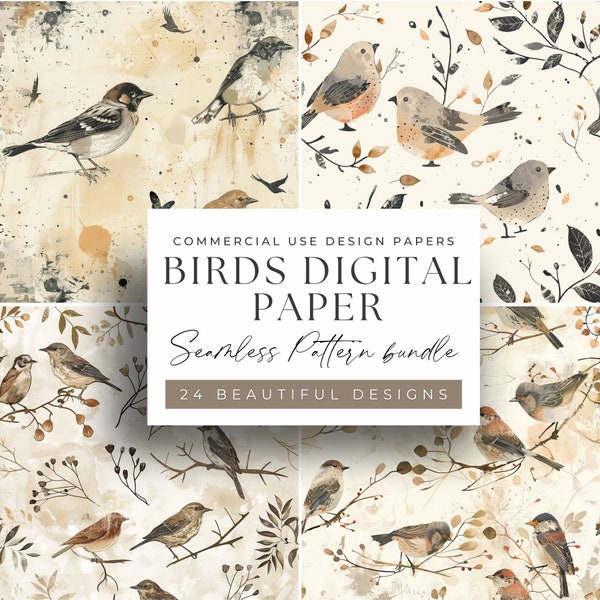 Avian Artistry - Birds Seamless Pattern Digital Paper - 24 High-Res Designs - Unique invitations for garden parties and outdoor celebrations