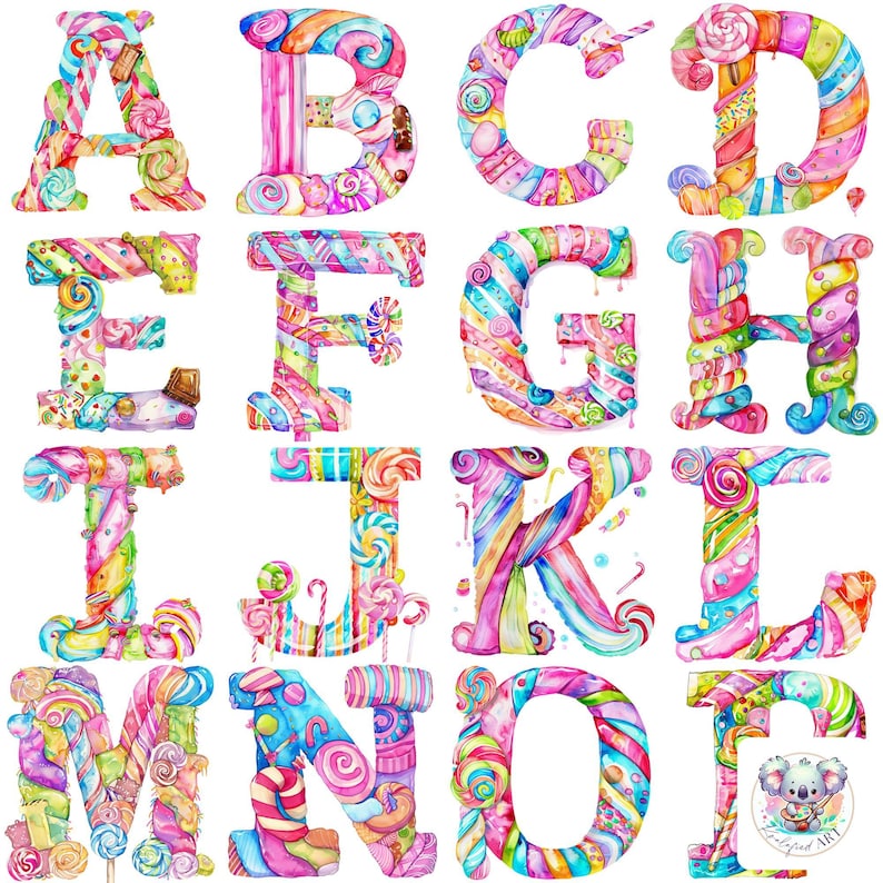 Candyland lollies alphabet letter - a letter c made of candy - a letter made out of candy - a letter b painted with candy, clipart made cand