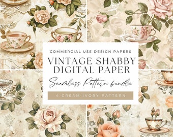 Vintage Rose Digital Paper: Shabby Chic Seamless Pattern (Digital Download)