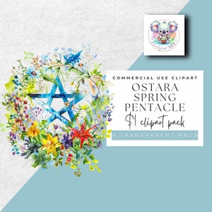 Ostara Clipart Spring Pentacle Elegance - 4 PNG Set - Instant Download