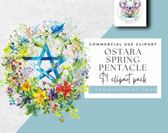 Ostara Clipart Spring Pentacle Elegance - 4 PNG Set - Instant Download