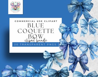 Watercolor Blue Bow Clipart: Coquette PNG Set (Digital Download)