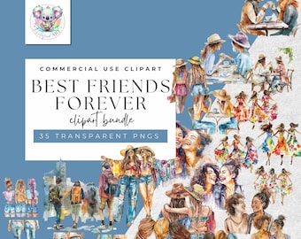 Best Friends Clipart: 35 Watercolor PNGs for Commercial Use