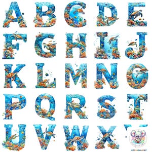 Great Barrier Reef Alphabet Clipart PNG, Sea Turtle Coral Reef Letter Art, Ocean ABC, Underwater Marine Life Font for Decor and Learning