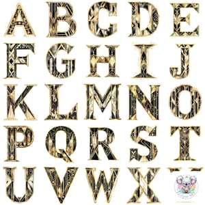 Gatsby Art Deco Alphabet Clipart: schwarz & goldene Monogramm Buchstaben (PNG Digital Download)