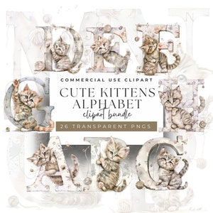 Kitten Alphabet Clipart: 26 A-Z Transparent PNGs for Nursery (Digital Download)