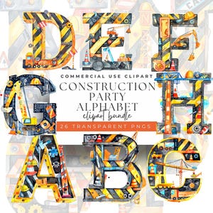 Alfabeto de construcción en acuarela: imágenes PNG de 300 DPI (descarga digital)