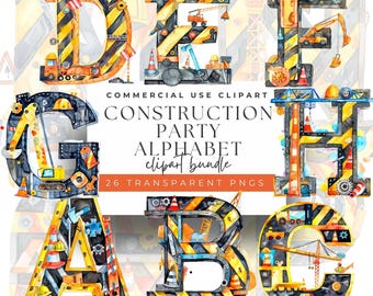 Watercolor Construction Alphabet Clipart: 300 DPI PNG Letters (Digital Download)