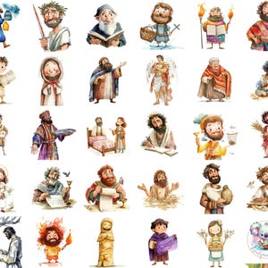 Personagens da Bíblia do Novo Testamento Clipart PNG, Arte Cristã em Aquarela, 204 Desenhos de Apóstolos, Santos e Histórias para Artesanato e Ensino