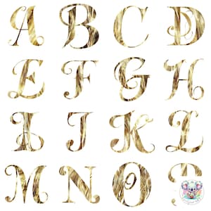 Alfabeto dorado en formato PNG: 26 lujosas ilustraciones de letras de alta resolución y 300 DPI para diseños elegantes, invitaciones y marcas