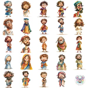 新約聖書の登場人物のクリップアートコレクション: 工作、招待状、宗教プロジェクトに使える 24 枚の気まぐれな画像