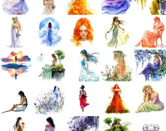 Watercolor Persephone Clipart: Greek Goddess PNG Art (Digital Download)