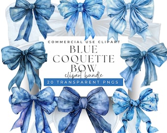 Watercolor Blue Bow Clipart: Coquette PNG Set (Digital Download)