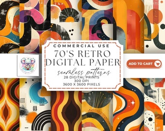 70s Retro Digital Paper: 28 Chic Seamless Patterns (Digital Download)