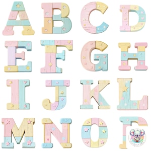 Skurril, Baby Blocks Alphabet, Clipart - 26 pastellfarbene Holzbuchstaben für Babyparty, Kinderzimmer-Dekor und Basteln