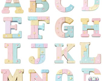 Baby Blocks Alphabet Clipart: Pastel Wooden Letters (Digital Download)