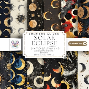 Solar Eclipse Seamless Patterns: Cosmic Digital Paper (12x12 inches) (Digital Download)