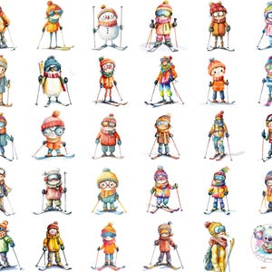 Apres Ski Clipart | 48 Winter Skiing Characters PNG | Cute Ski Resort Watercolor Illustrations | Snow Sports & Winter Holiday Graphics