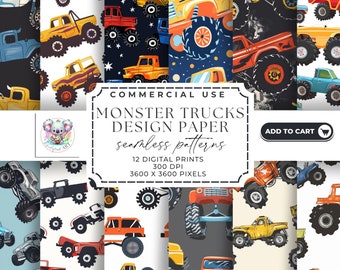 Monster Trucks Seamless Paper: 12 Bold Prints (Digital Download)