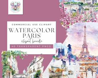 French Charm: 40 Watercolor Paris PNG Clipart Images | High-Resolution 300 DPI | For Commercial Use