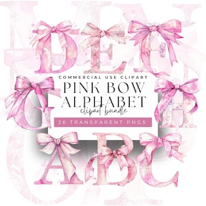 Aquarel flirt roze strik letter alfabet clipart-elegante 300 DPI transparante png's voor commercieel gebruik en knutselen