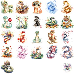 96 illustrations clipart vibrantes du Nouvel An lunaire mettant en vedette les célébrations, les traditions et les motifs décoratifs de l'année du serpent