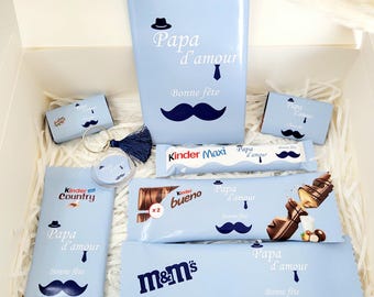 Box gourmande personnalisée fête des pères, box cadeau fête des pères, coffret cadeau papa, chocolat personnalisé, fête des pères