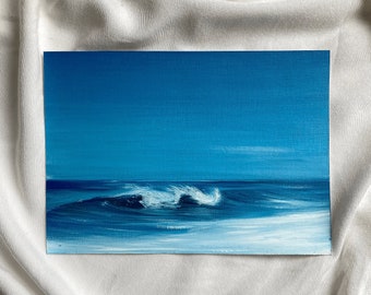 Décor de salle de vague de mer, peinture à l’huile originale de vague d’océan, peinture de mer, peinture de paysage, peinture à l’huile de vague bleue, paysage marin minimaliste