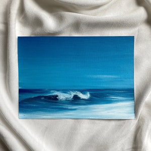 Décor de salle de vague de mer, peinture à lhuile originale de vague docéan, peinture de mer, peinture de paysage, peinture à lhuile de vague bleue, paysage marin minimaliste image 1