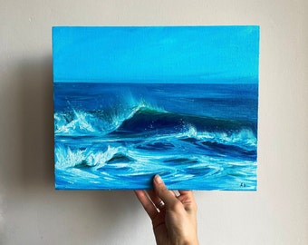 Original Seascape Oil Painting, Sea Wave Painting, Texture Sea Waves, Ocean Wave Painting, Original Sea Art