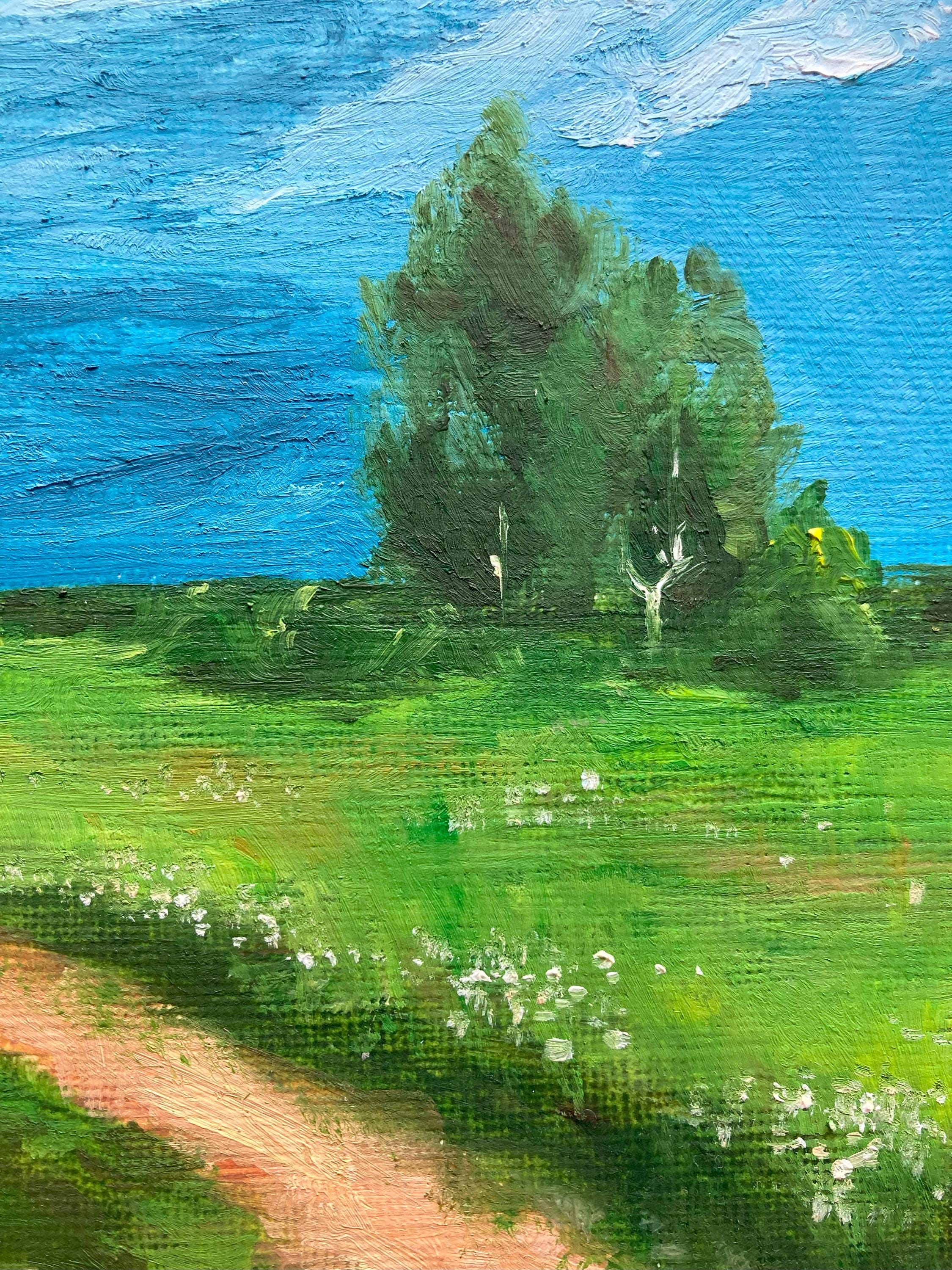 静かな田舎道 – オリジナルミニ油絵風景画、5x7インチ紙に描かれた自然 