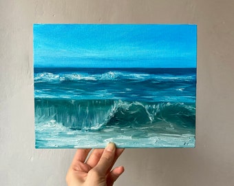 Sea Wave Painting, Original Seascape, Ocean Wave Oil painting, Blue Wave, Small Wall Painting