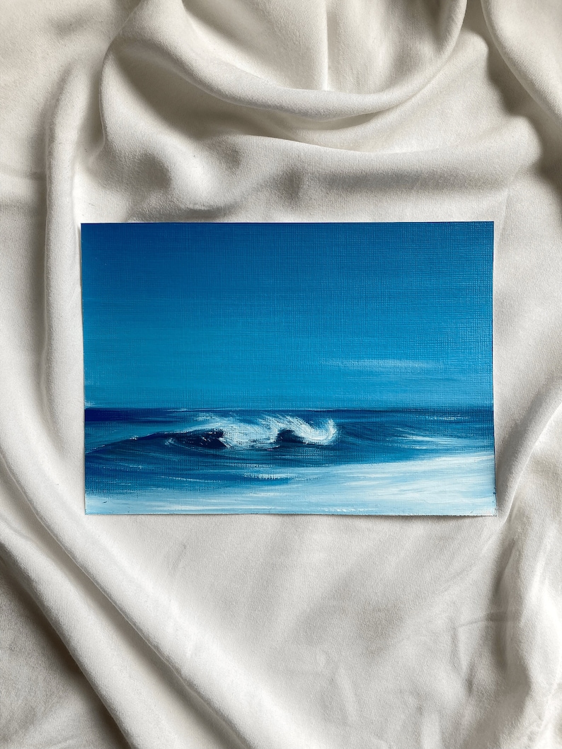 Décor de salle de vague de mer, peinture à lhuile originale de vague docéan, peinture de mer, peinture de paysage, peinture à lhuile de vague bleue, paysage marin minimaliste image 1