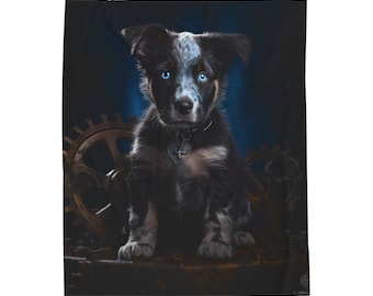 Blue Heeler Pup, Velveteen Plush Blanket 50x60"