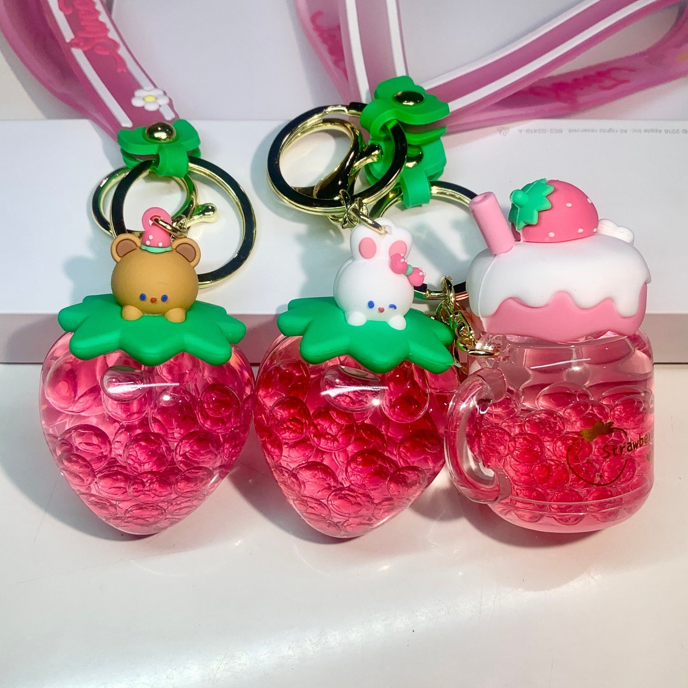 Shaketea Cute Shiba Inu Keychains for Women's Car Keys, Durable and Kawaii Pink Strawberry