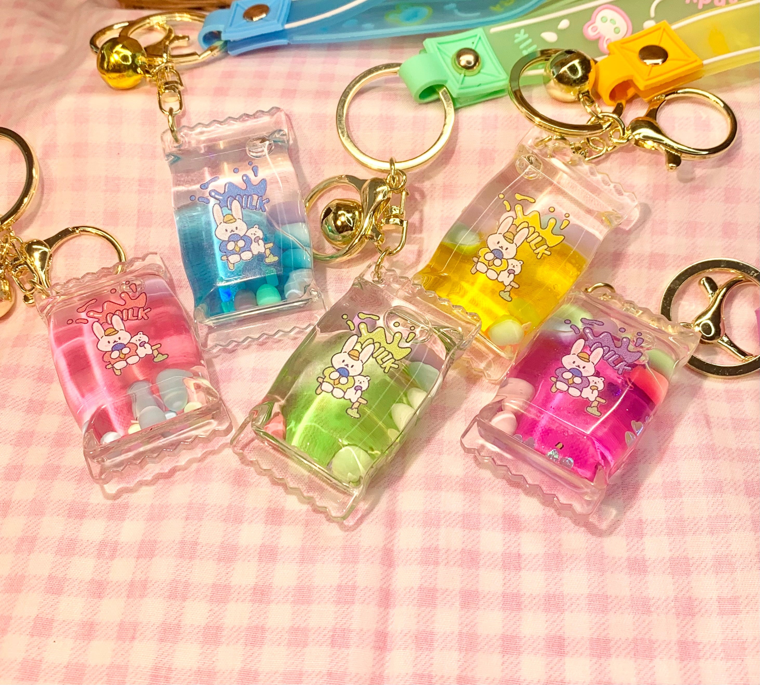 Candy Color Lucky Bag Bottle Keyring Liquid Floating Colored Bean