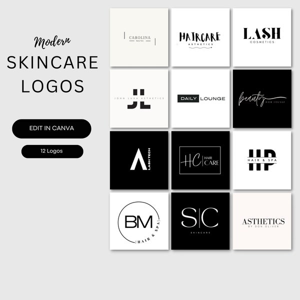Skincare, Beauty, Spa, Hair Logos, Instagram Templates, Esthetician Logos, Editable Logo Templates, Branding Kit