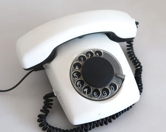 White Rotary Phone, Vintage Desk Telephone