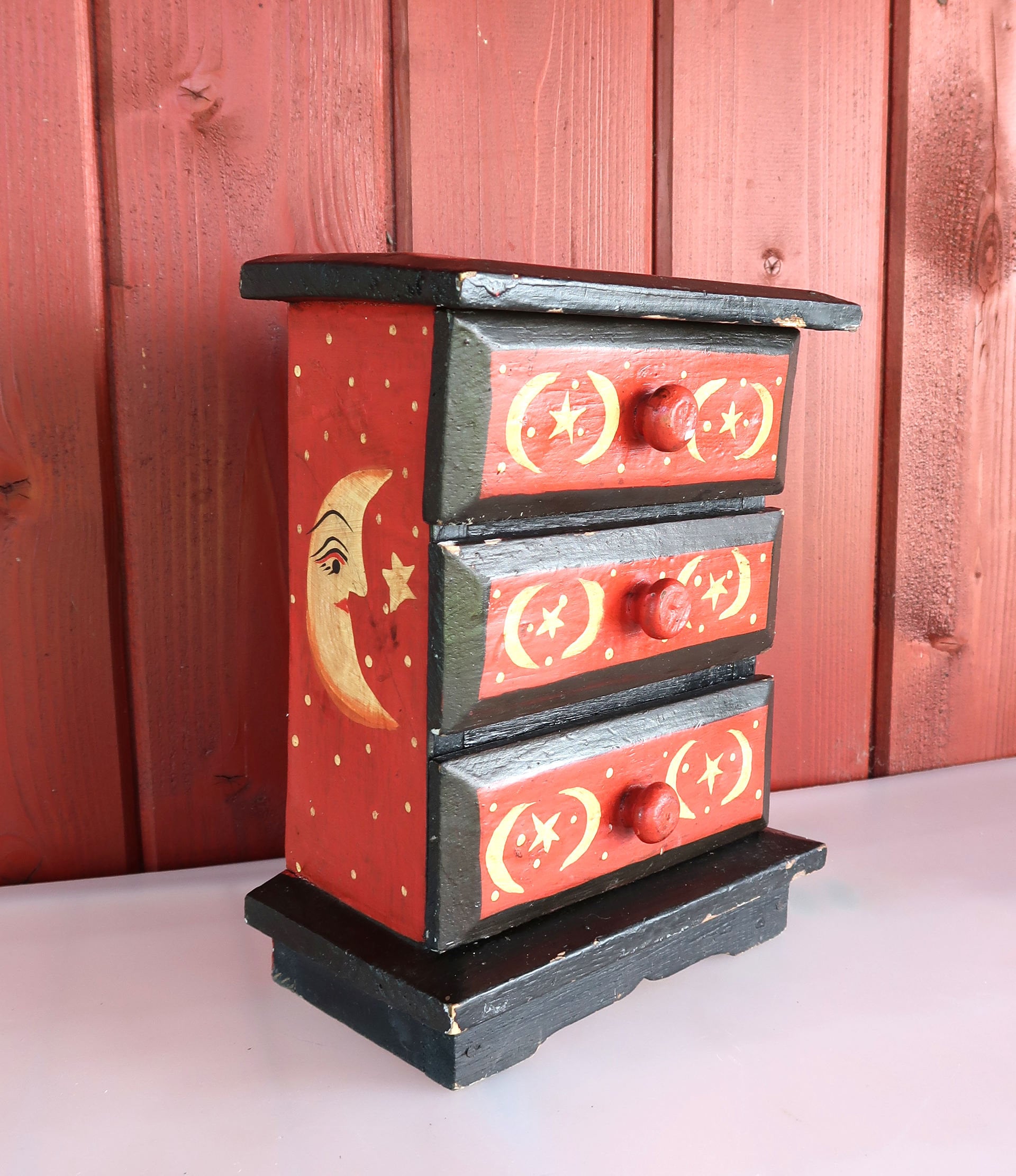 Hand Painted Wood Dresser, Vintage Small Wooden Jewellery Box
