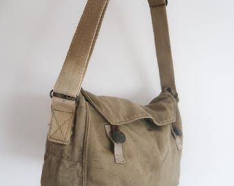 Vintage Military Canvas Shoulder Bag, Army Messenger Satchel Khaki