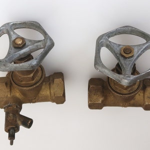 Industrial Brass Faucet with Metal Handle, Vintage Water Valve