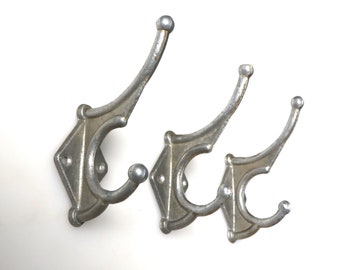 Double Coat Wall Hooks, Set of 3 Vintage Industrial Metal Wall Hooks