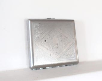 Vintage Silver Metal Cigarette Case, Engraved Retro Tobacco Case